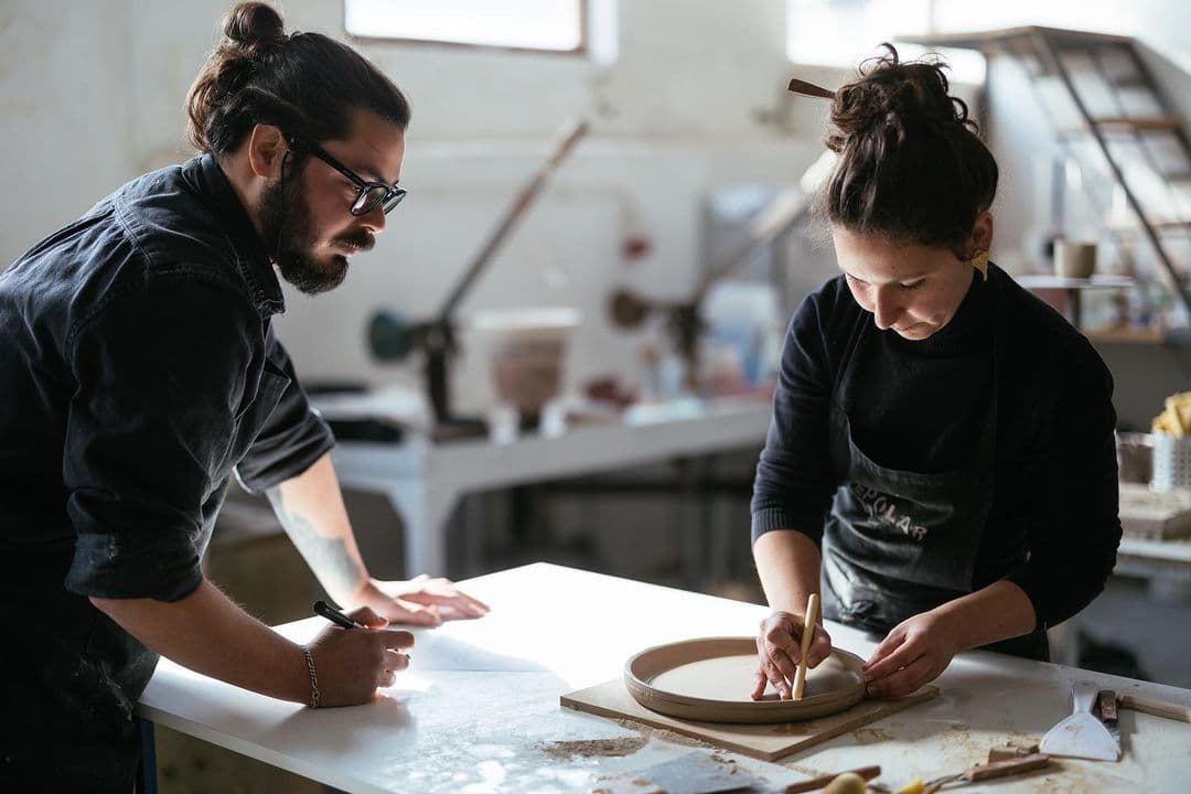 Hugo e Lídia no atelier